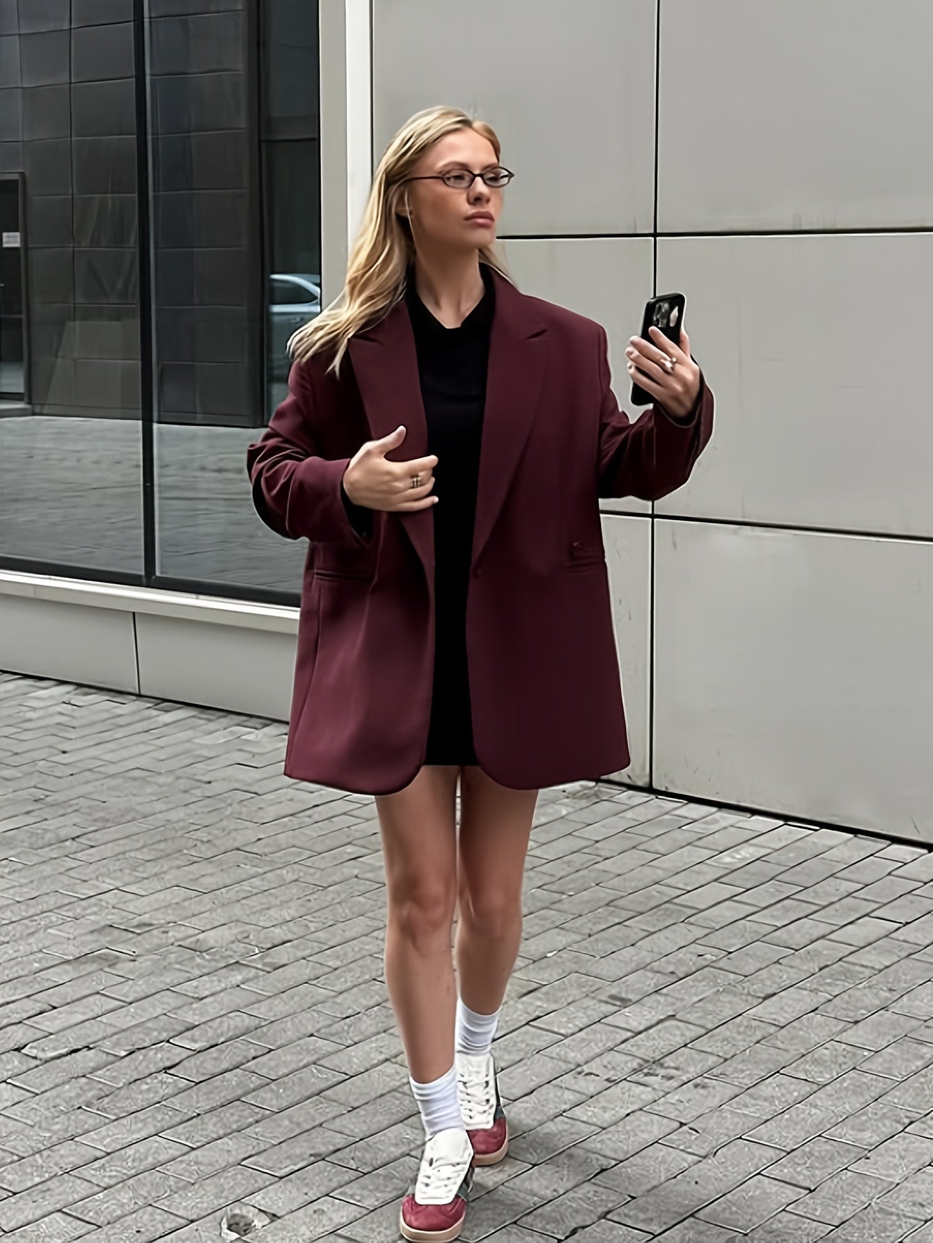 Iréva - Oversize Blazer Klassisch Bordeaux für Frauen – Übergangsjacke