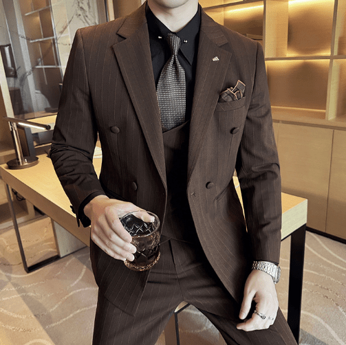 Eleganter Herren Doppelreiher Anzug Slim Fit – Business & Hochzeitsanzug 3-Teilig