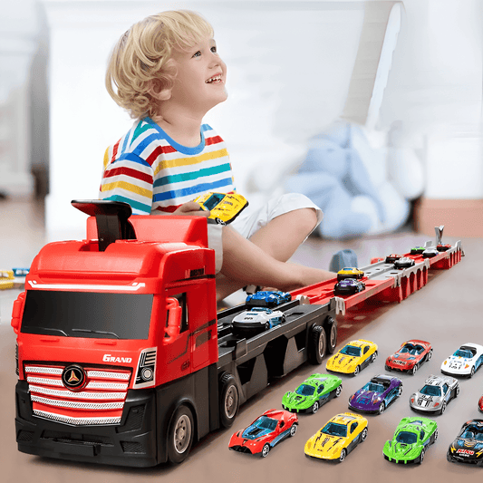 NitroLane - Transport-Lkw mit integriertem Rennstrecken und mehreren Rennwagen für Kinder