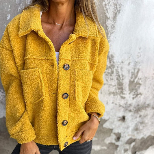 Ysaloria - Bequeme und Stylische Kurze Frühlingsjacke aus Weichem Teddy mit Knöpfen
