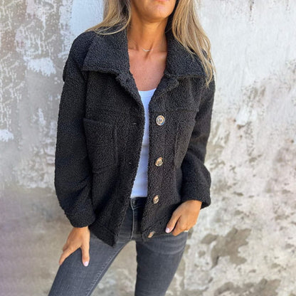Ysaloria - Bequeme und Stylische Kurze Frühlingsjacke aus Weichem Teddy mit Knöpfen