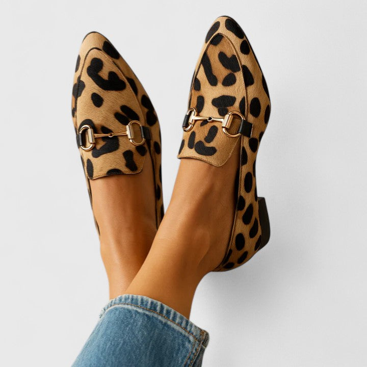 Elegante Loafer mit Leopardenmuster & Metall-Detail – Bequeme Slip-On Schuhe für Damen