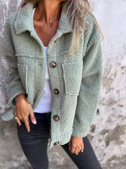 Ysaloria - Bequeme und Stylische Kurze Frühlingsjacke aus Weichem Teddy mit Knöpfen