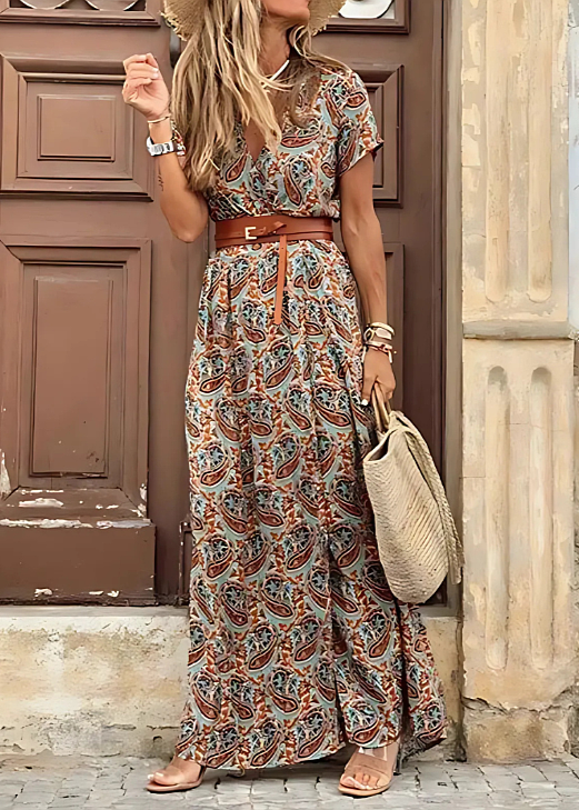 Séliviane - Maxikleid Boho-Luftig mit Seitenschlitz und Passendem Gürtel