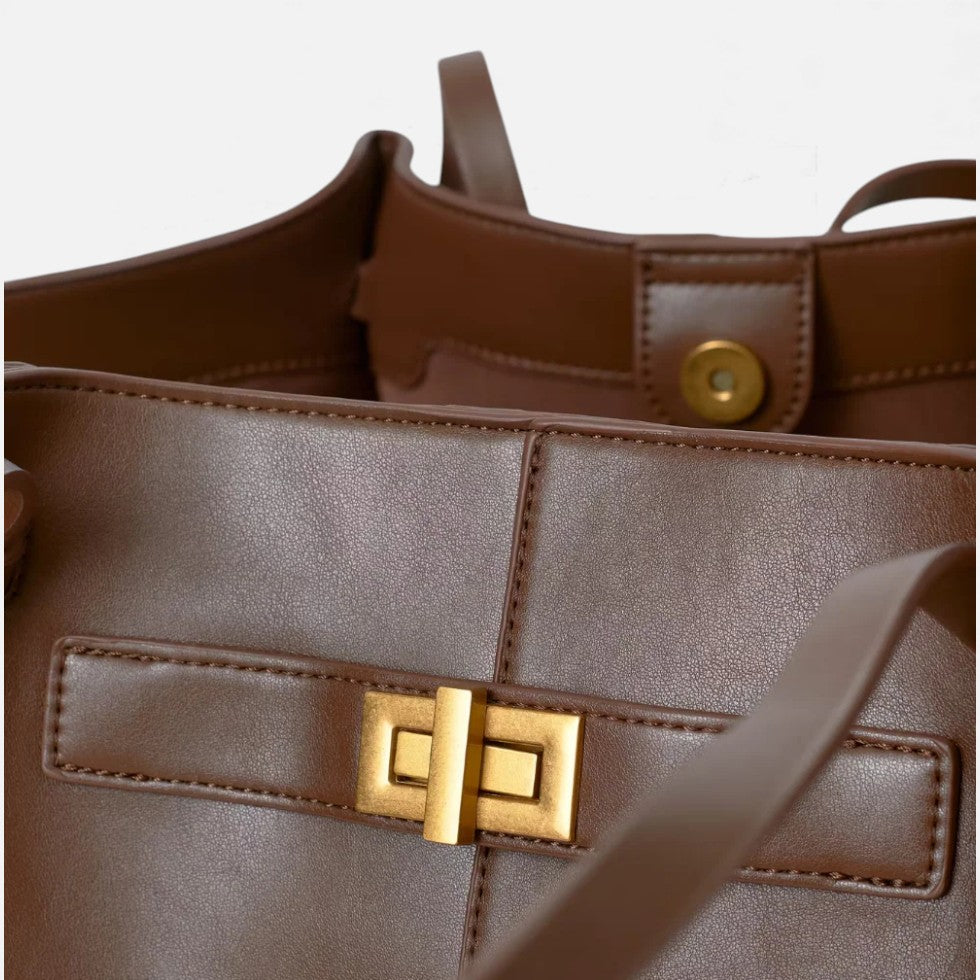 Avelys - Musthave Eleganter Großer Shopper mit Goldfarbenem Detailverschluss