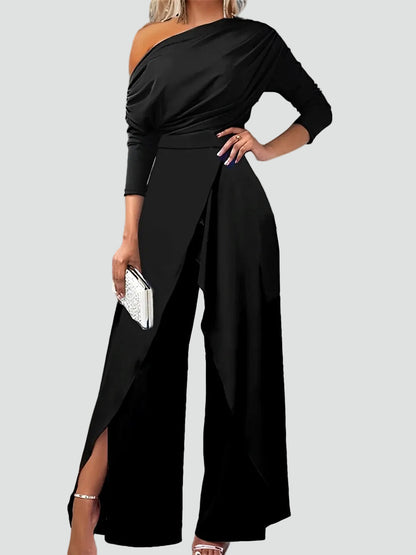 Eleganter Damen Jumpsuit mit One-Shoulder Design – Fließender Schnitt & Hoher Schlitz