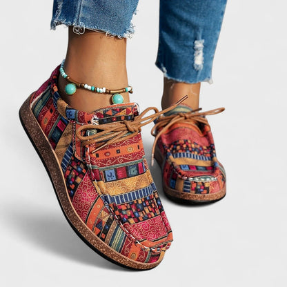 Bequeme Freizeit Schuhe mit Boho Print für Damen – Leichte Schnürschuhe für Alltag & Reisen