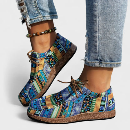 Bequeme Freizeit Schuhe mit Boho Print für Damen – Leichte Schnürschuhe für Alltag & Reisen