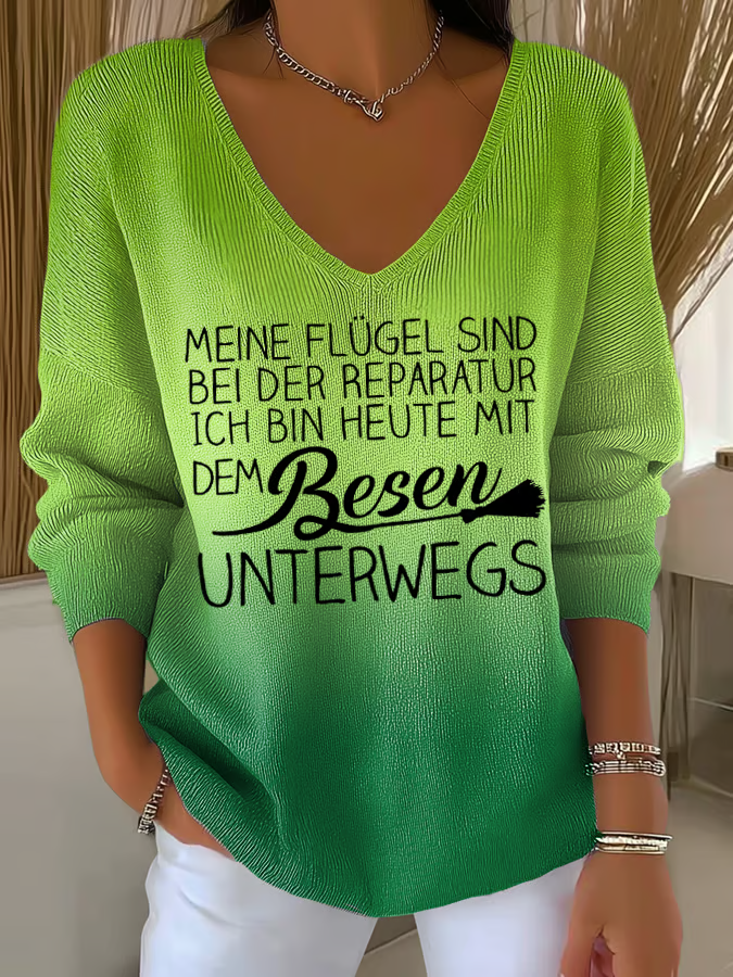 Lässiges V-Ausschnitt T-Shirt mit Spruch – Lockeres Statement Shirt für Damen