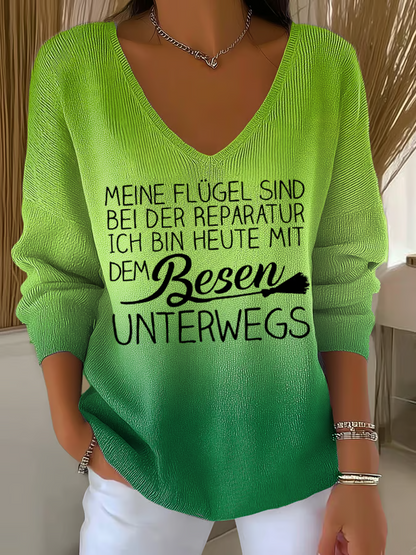 Lässiges V-Ausschnitt T-Shirt mit Spruch – Lockeres Statement Shirt für Damen