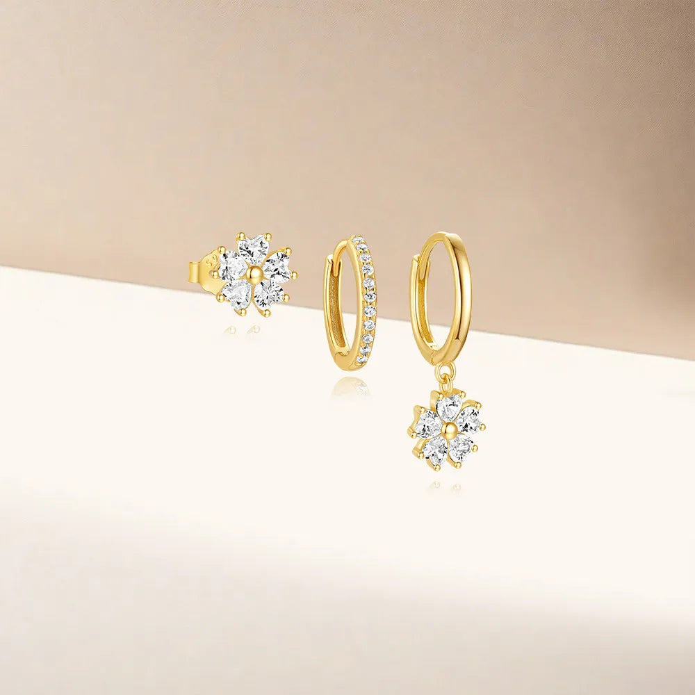 Elegante Ohrringe mit Blumen-Design für Damen – Zirkonia Creolen & Stecker im Set