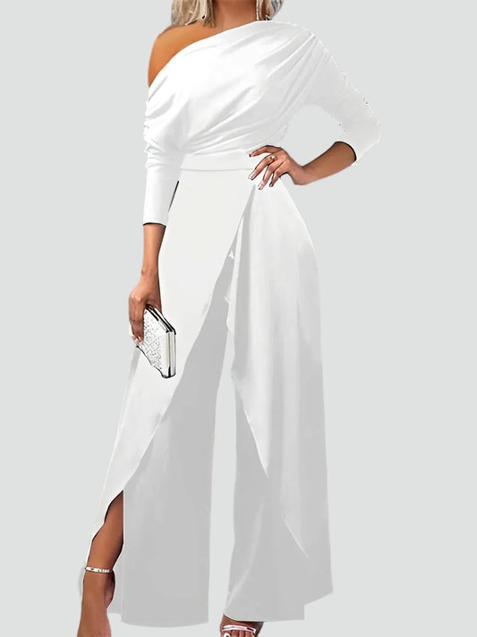 Eleganter Damen Jumpsuit mit One-Shoulder Design – Fließender Schnitt & Hoher Schlitz