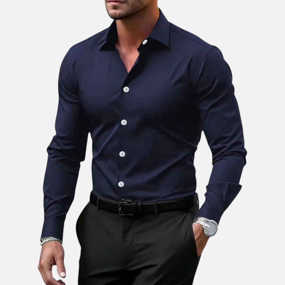 Lyrien - Herren Slim Fit Anti-Falten Hemd