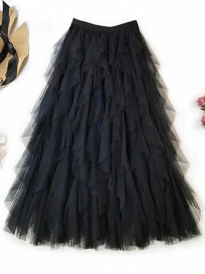 Eleganter Tüll Midirock mit Volants – Luftiger Layering Rock für Damen