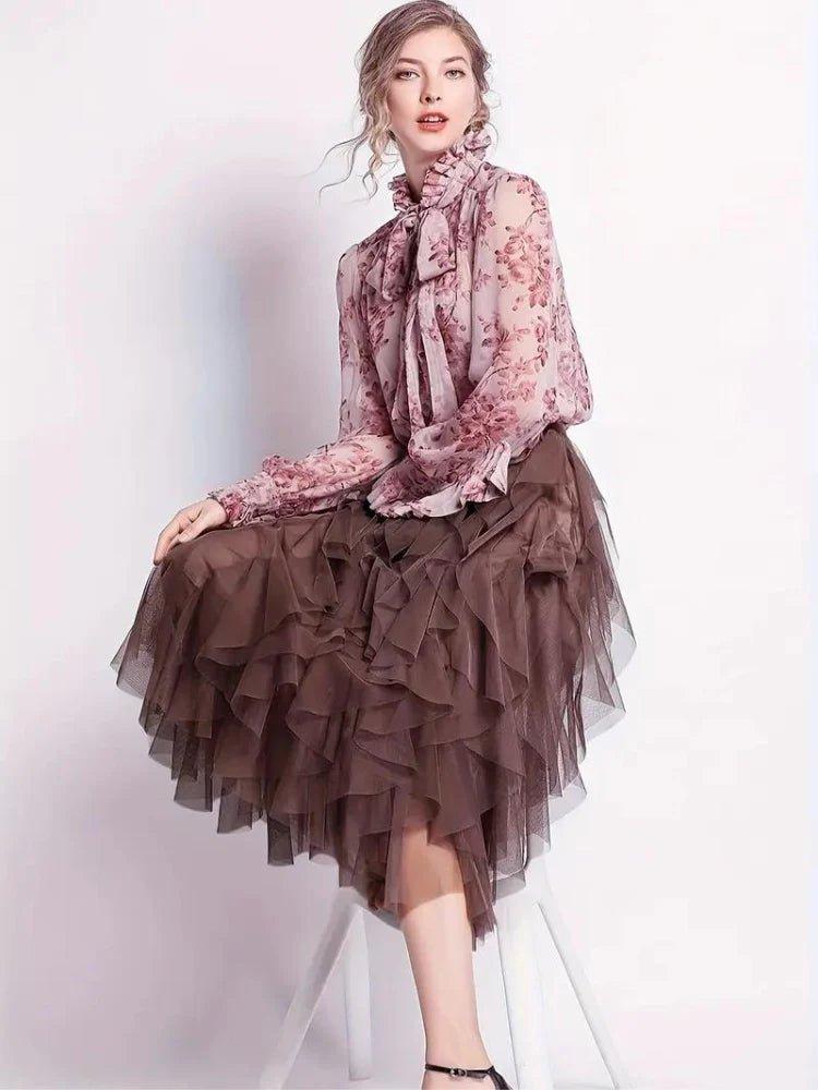 Eleganter Tüll Midirock mit Volants – Luftiger Layering Rock für Damen