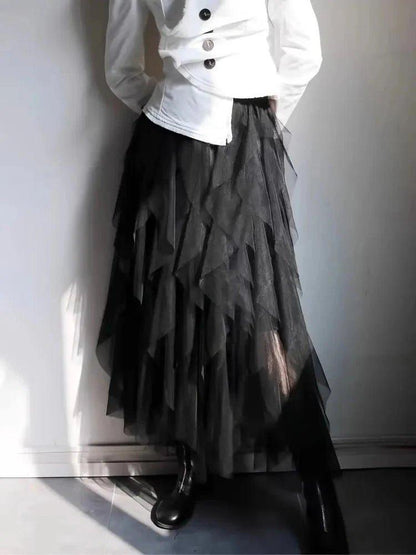 Eleganter Tüll Midirock mit Volants – Luftiger Layering Rock für Damen