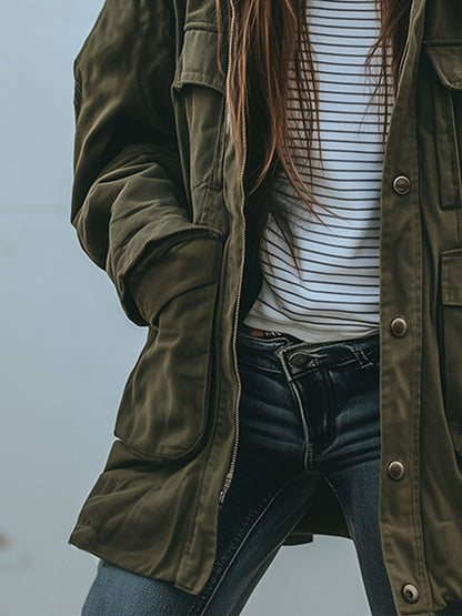 Lässige Damen Utility Jacke im Military Style mit Taschen und lockerer Passform