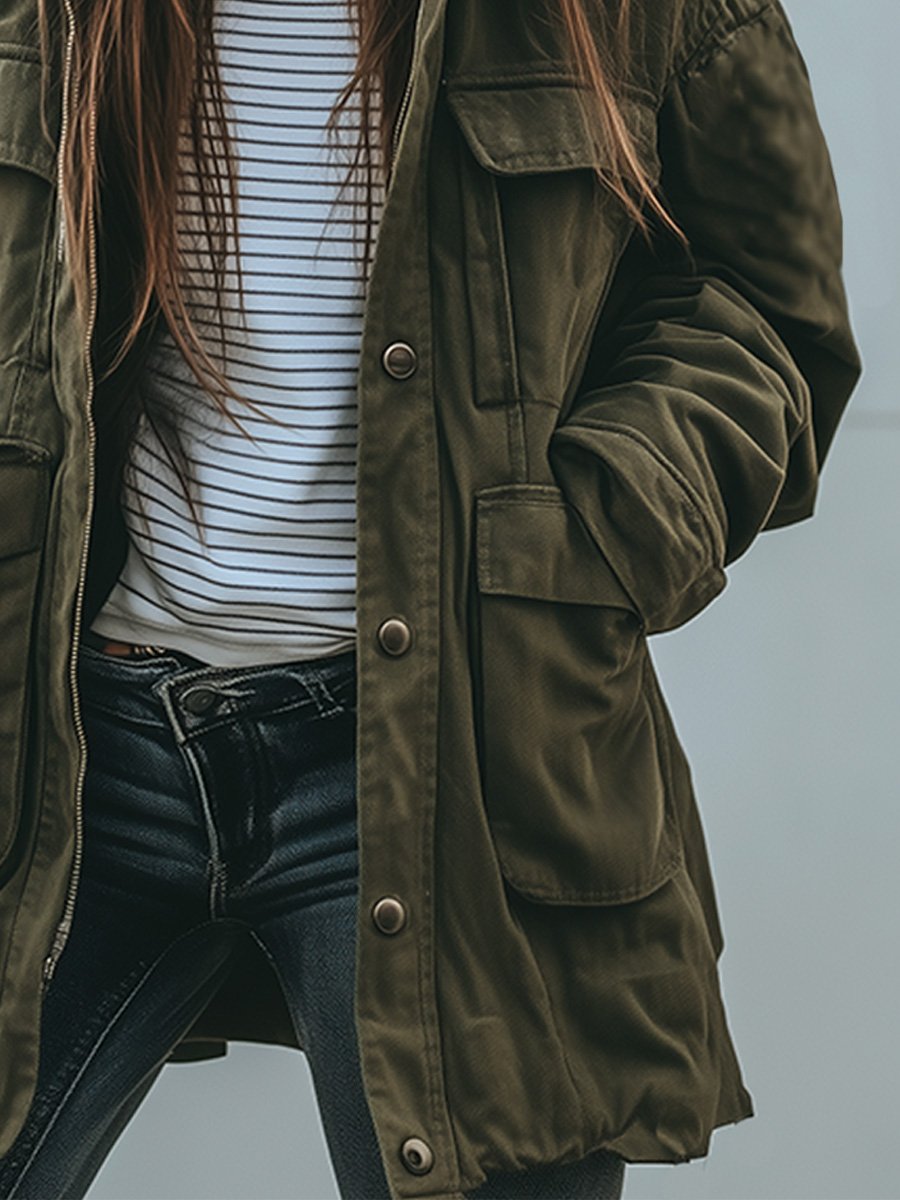 Lässige Damen Utility Jacke im Military Style mit Taschen und lockerer Passform
