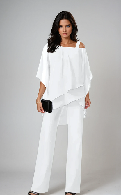 Elegantes 2-Teiler Set mit Chiffon-Top & Wide Leg Hose – Lockeres Outfit für Damen