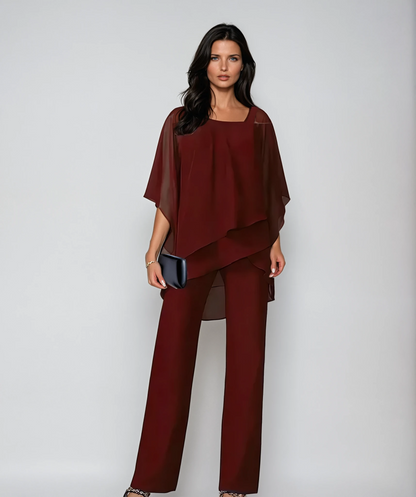 Elegantes 2-Teiler Set mit Chiffon-Top & Wide Leg Hose – Lockeres Outfit für Damen