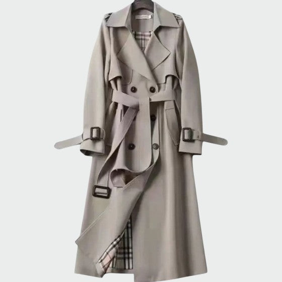 Syléa - Zeitloser, Unverzichtbarer Trenchcoat mit Doppelknopfverschluss und Bedrucktem Futter
