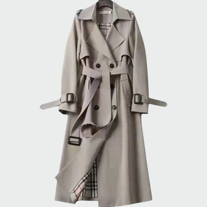 Syléa - Zeitloser, Unverzichtbarer Trenchcoat mit Doppelknopfverschluss und Bedrucktem Futter