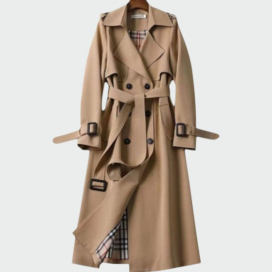 Syléa - Zeitloser, Unverzichtbarer Trenchcoat mit Doppelknopfverschluss und Bedrucktem Futter