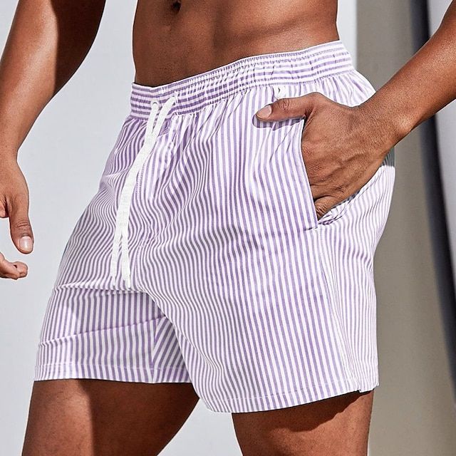 Herren Badehose mit Streifen – Schnelltrocknende Swim Shorts mit Kordelzug & Sommer-Style