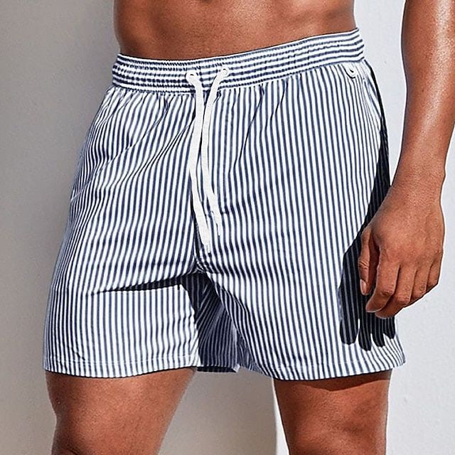 Herren Badehose mit Streifen – Schnelltrocknende Swim Shorts mit Kordelzug & Sommer-Style