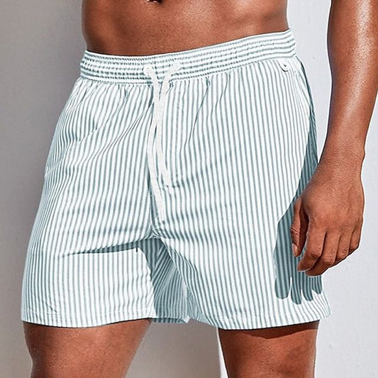 Gestreifte Badeshorts für Herren – Leichte Swim Shorts mit Kordelzug