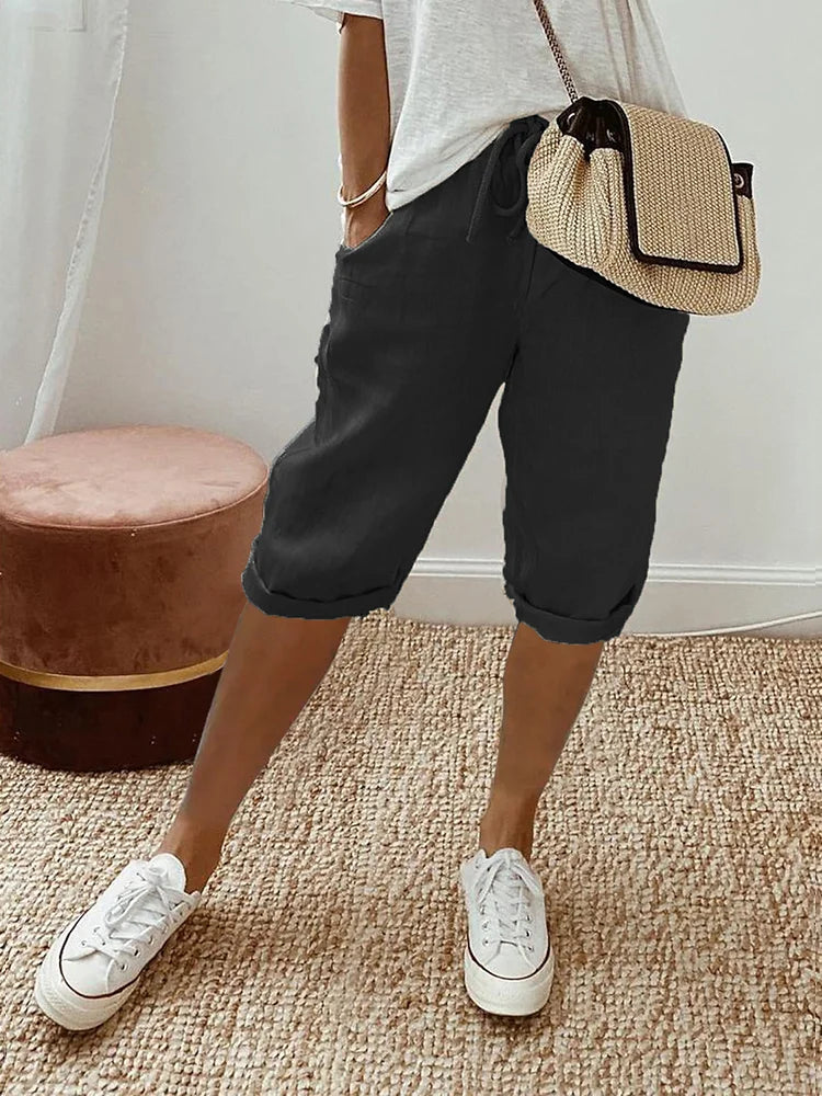 Élariona - Kurze Damenhose Rosa aus Baumwoll-Leinen – Fließend, Leicht & Trendy im Sommer