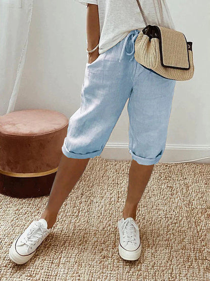 Élariona - Kurze Damenhose Rosa aus Baumwoll-Leinen – Fließend, Leicht & Trendy im Sommer