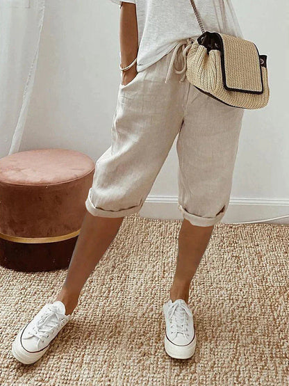 Élariona - Kurze Damenhose Rosa aus Baumwoll-Leinen – Fließend, Leicht & Trendy im Sommer