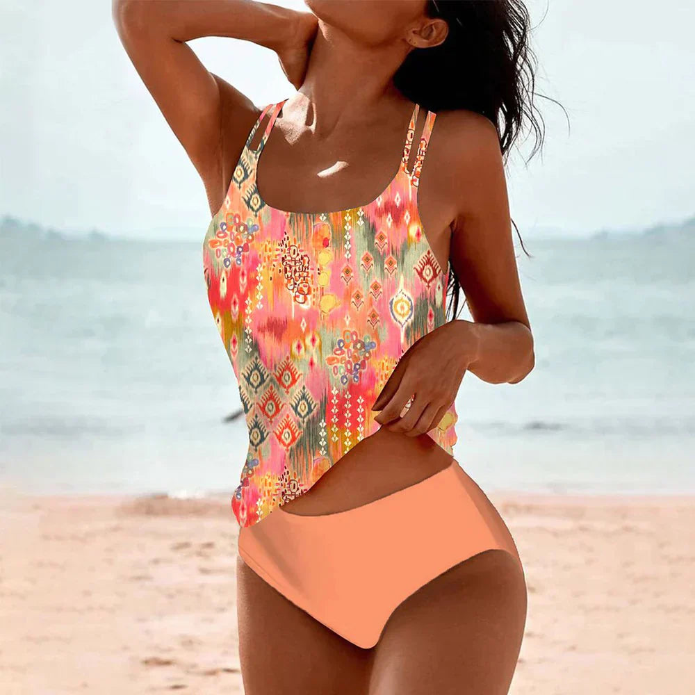 Figurformender Tankini für Damen – Zweiteiliger Badeanzug mit Boho Print