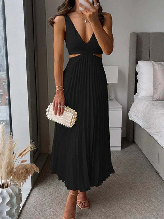 Elegantes Midi Kleid für Damen mit Plissee Rock & Taillenausschnitt – Femininer Sommer Look