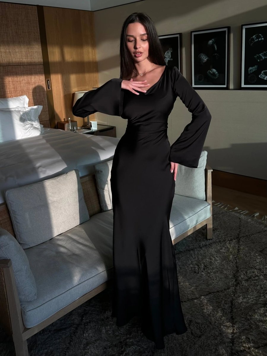 Elegantes Maxikleid mit ausgestellten Ärmeln – Figurbetontes Abendkleid für Damen