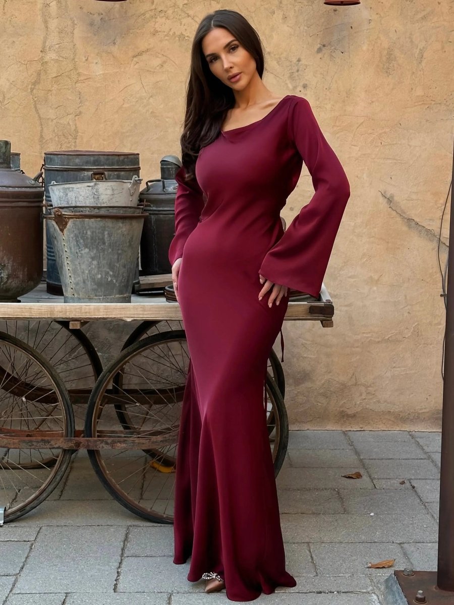 Elegantes Maxikleid mit ausgestellten Ärmeln – Figurbetontes Abendkleid für Damen