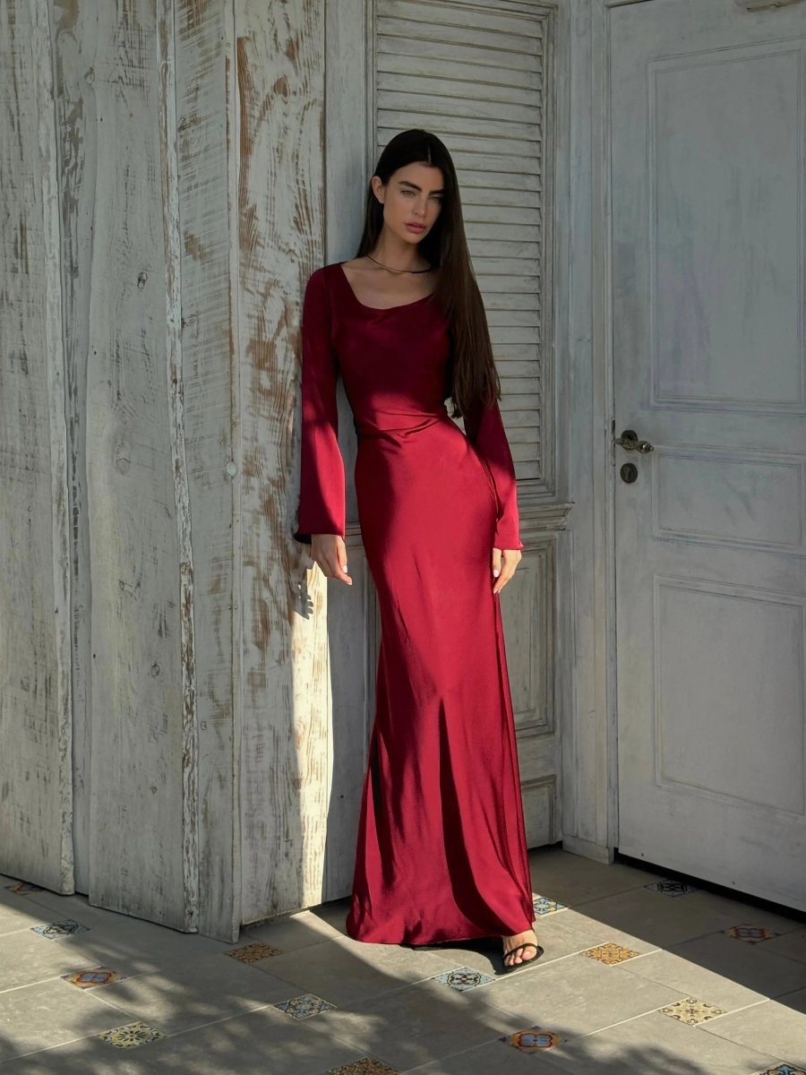 Elegantes Maxikleid mit ausgestellten Ärmeln – Figurbetontes Abendkleid für Damen