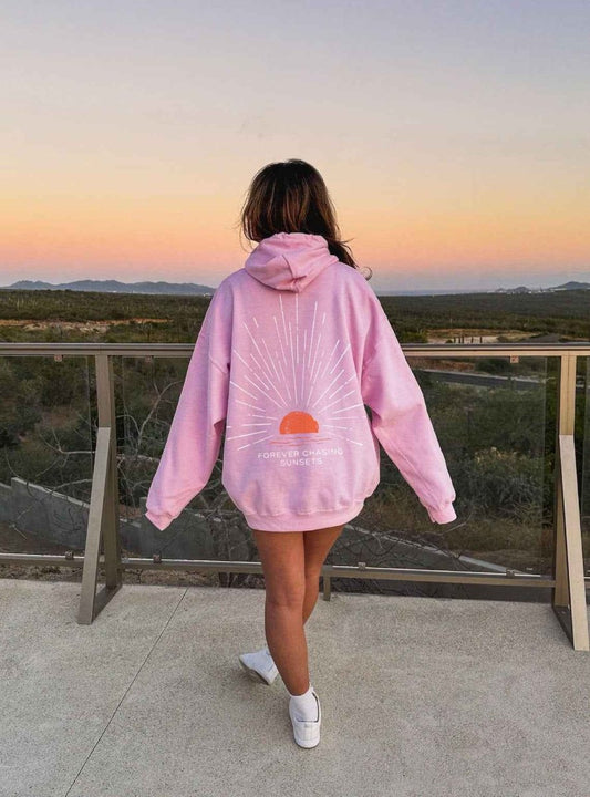 Oversize Hoodie mit Rückenprint – Lässiger Sunset Look Kapuzenpullover für Damen