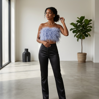 Elegantes Bandeau Feder-Top für Damen – Glamouröses Crop Top trägerlos & Statement-Look