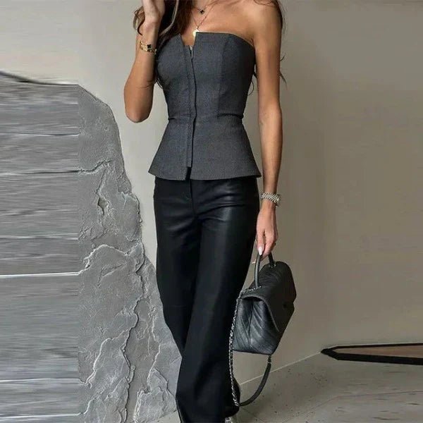 Elegantes Corsagen Top mit Reißverschluss – Figurbetontes Bandeau Top für Damen