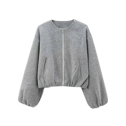 Kurze Oversize Bomberjacke mit Ballonärmeln – Moderne Damen Übergangsjacke