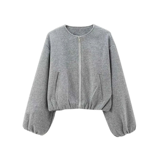 Kurze Oversize Bomberjacke mit Ballonärmeln – Moderne Damen Übergangsjacke