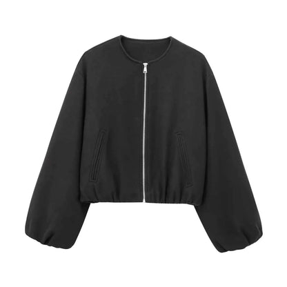Kurze Oversize Bomberjacke mit Ballonärmeln – Moderne Damen Übergangsjacke