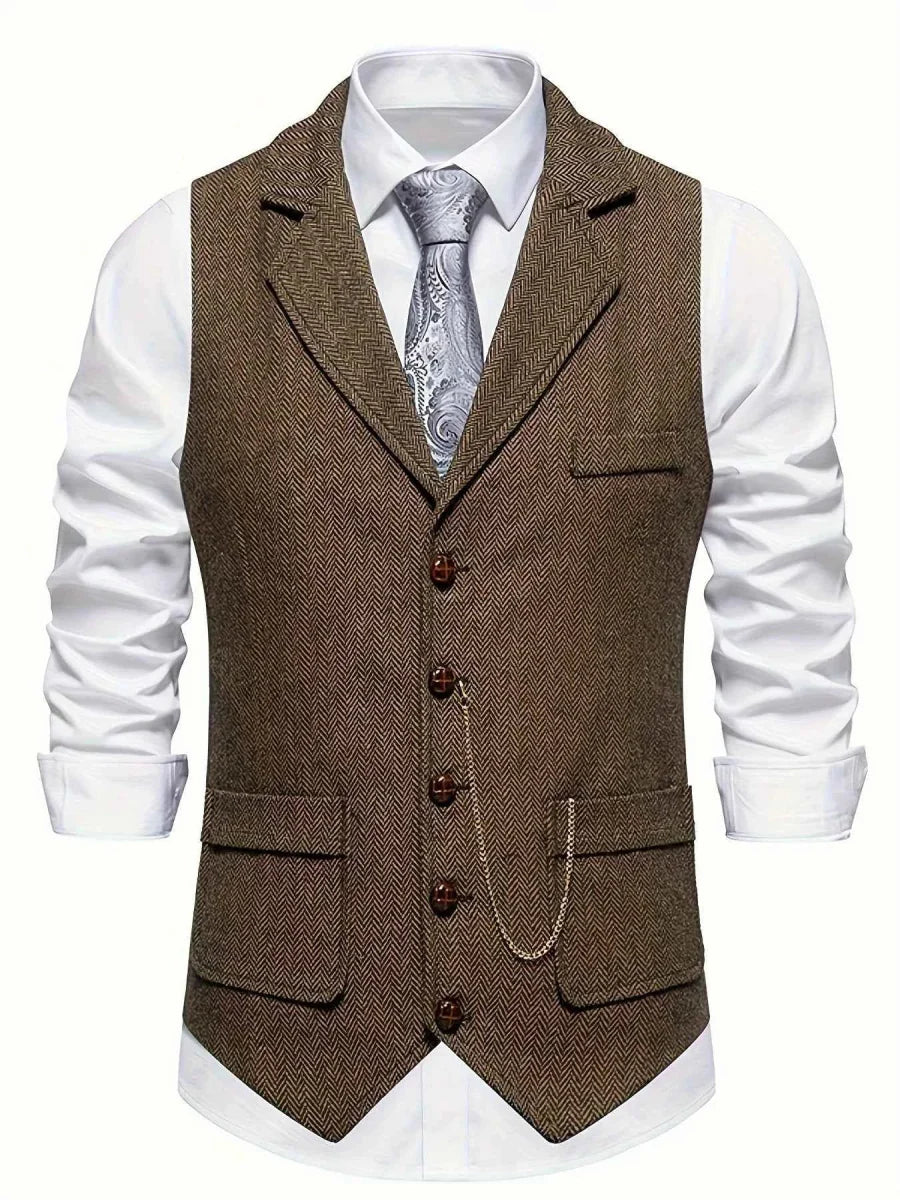 Vintage Fischgrät Weste mit Revers – Elegante Anzugweste für Herren