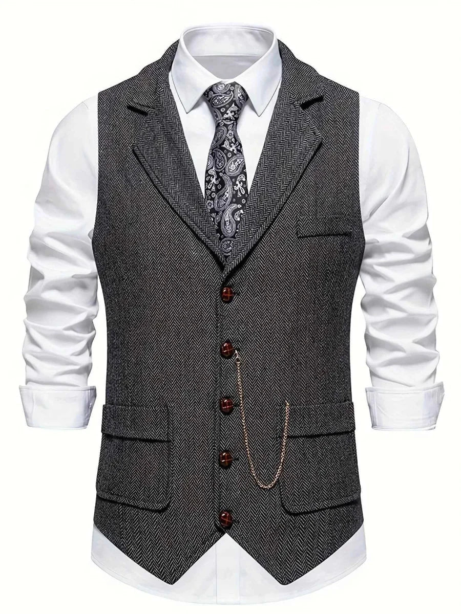 Vintage Fischgrät Weste mit Revers – Elegante Anzugweste für Herren
