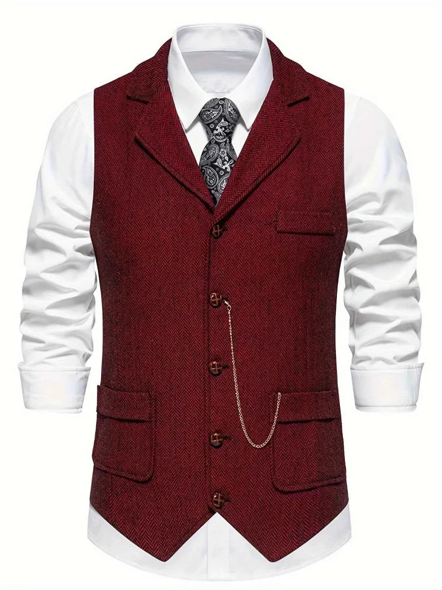Vintage Fischgrät Weste mit Revers – Elegante Anzugweste für Herren