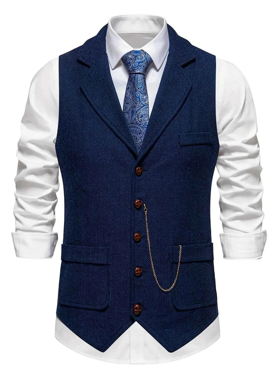 Vintage Fischgrät Weste mit Revers – Elegante Anzugweste für Herren