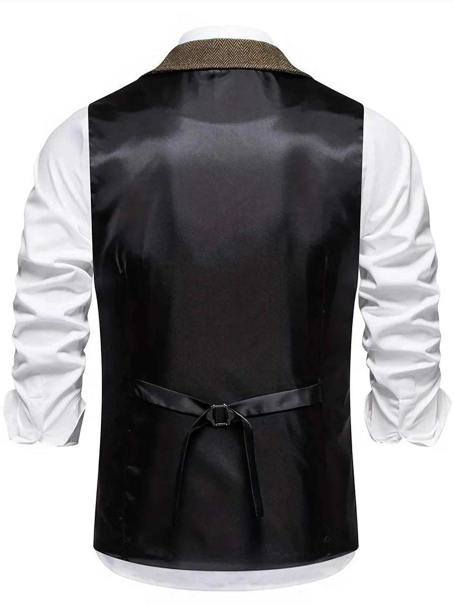 Vintage Fischgrät Weste mit Revers – Elegante Anzugweste für Herren