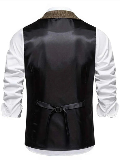 Vintage Fischgrät Weste mit Revers – Elegante Anzugweste für Herren